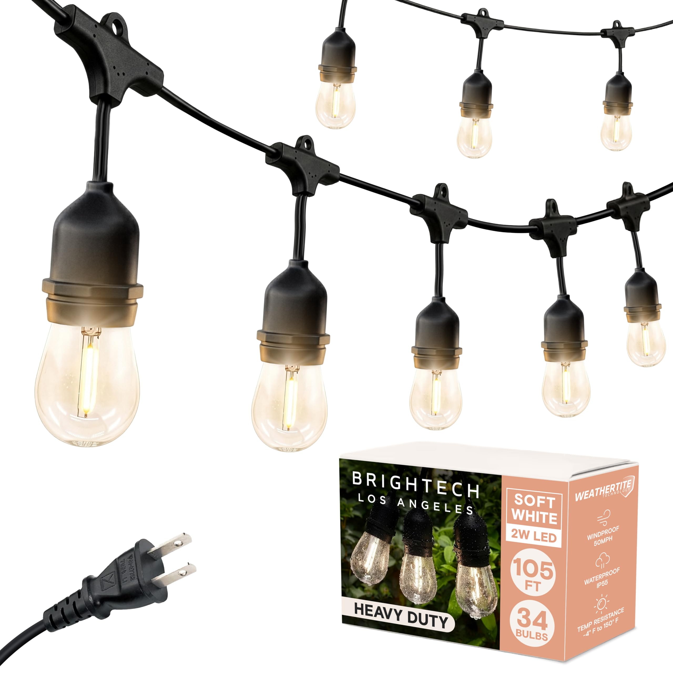 「✩」Brighte Brightech Ambience Pro 105Ft LED String Lights - 2W Commercial